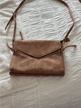 Target Brown Foldover Crossbody Bag with Gold Hardware